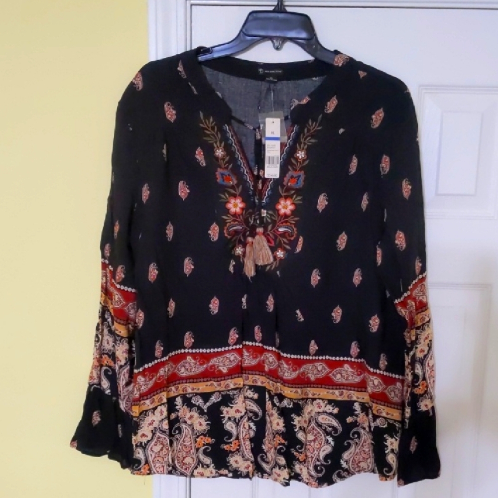 By New Direction...Black and Red(Cinnamon) Accents Paisley Women's Top
